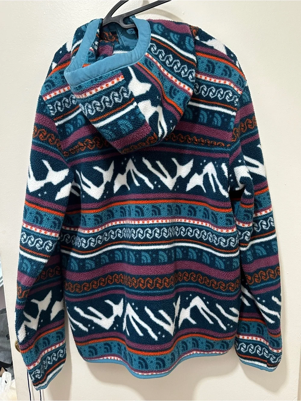 The North Face Multicolor Patterned Fleece Jacket with Light Blue Trim